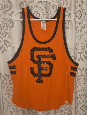 PINK Victoria's Secret Orange Tank Top with Black Sequin Logo